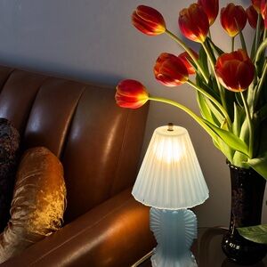 Vintage Art Deco blue frosted glass boudoir lamp